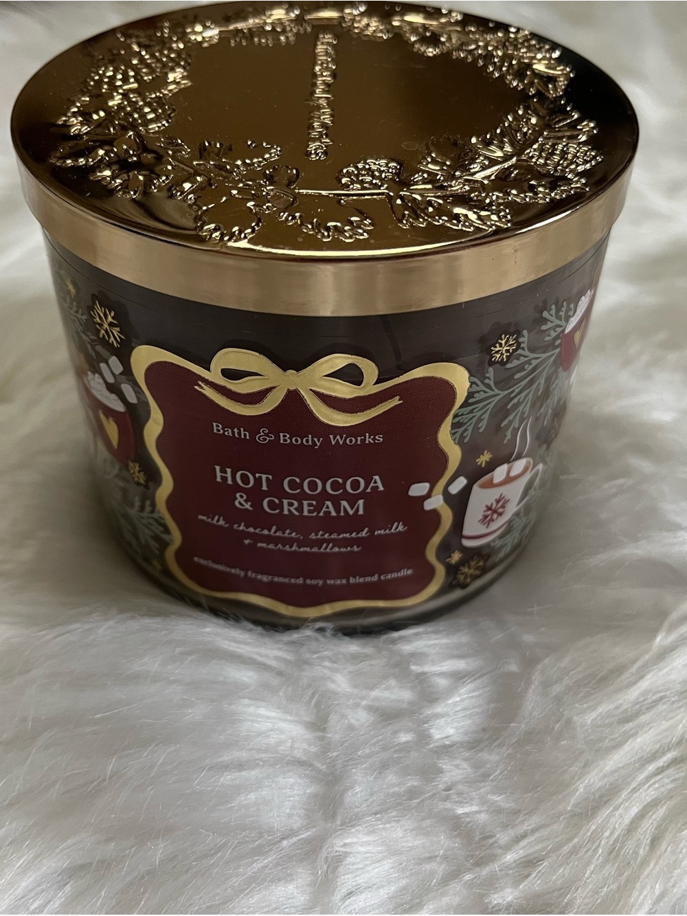 Bath & Body Works Hot Cocoa & Cream Candle - Brown, Gold, Red